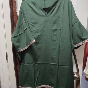 Green Tunic Dress with Embroidered Trim